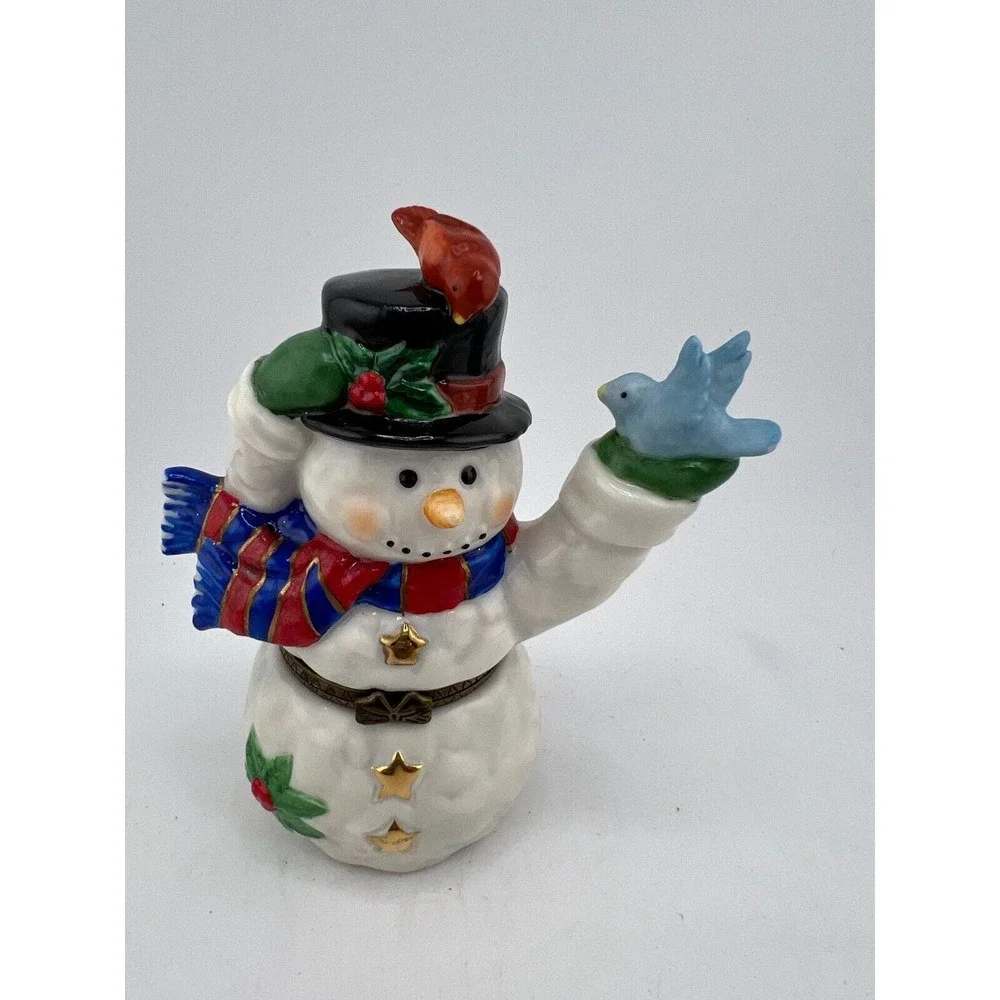 Vintage Ceramic Snowman‎ Trinket Figurine Top Hat Multicolor